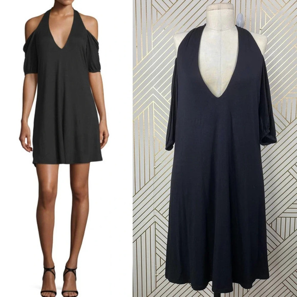 Haute‎ Hippie Cold-Shoulder Jersey Mini Dress Black - Picture 1 of 12